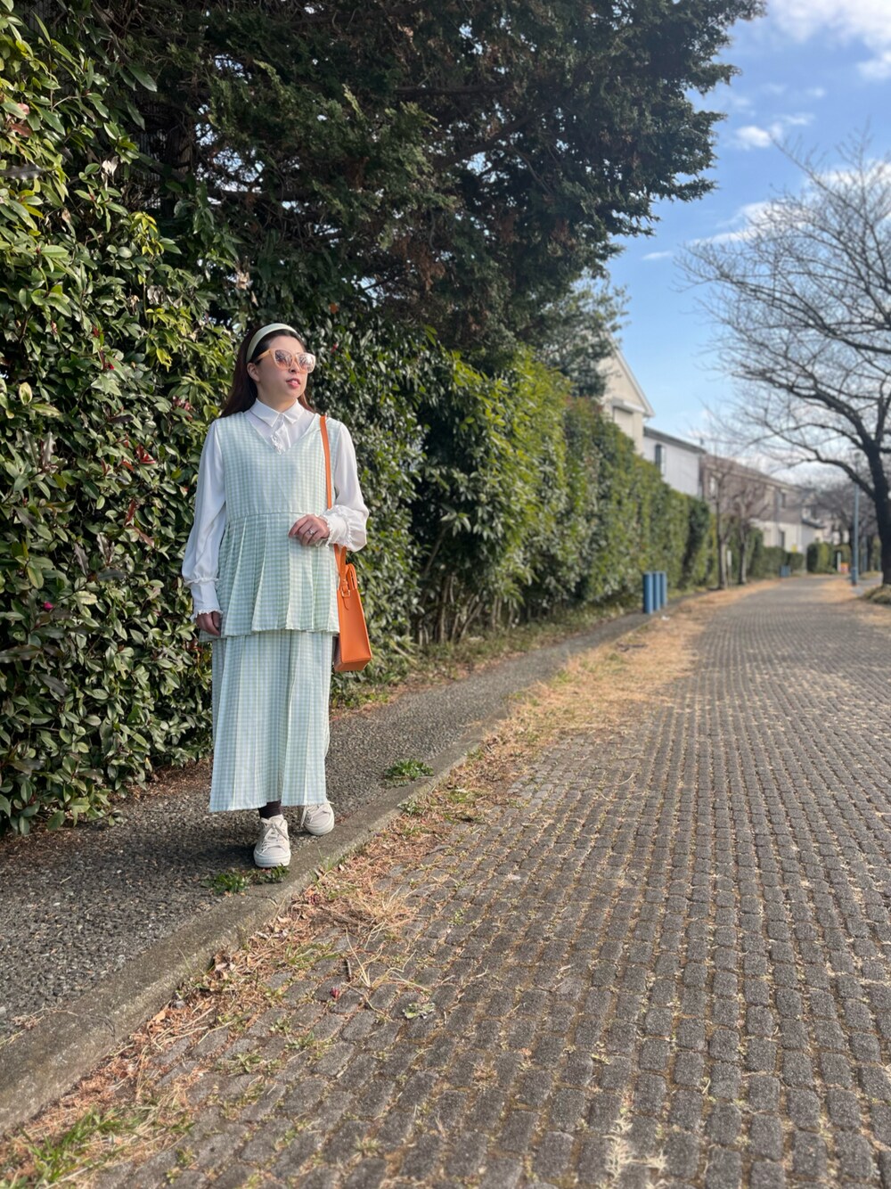 Leja　ワンピース　Vネックギンガムチェック柄　レイヤードロング　ジャンスカ Leja（レジャ）の「【LEJA】Vネックギンガムチェック柄