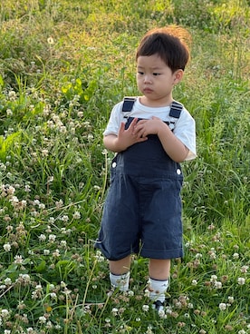 「detamy projectのアイテム（オールインワン・サロペット、ブルー系）」を使った、春はハルさん（キッズ・90cm）の夏コーディネート