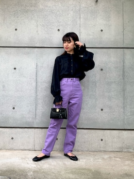 「パープル×黒」｜「アイテム（シャツ/ブラウス）」を使った、HIJIRIさん（レディース・156cm）の夏コーディネート