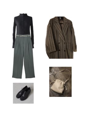 「Ameri（アメリ）のアイテム（スラックス）」を使った、Hana.さん（レディース・155cm）の冬コーディネート