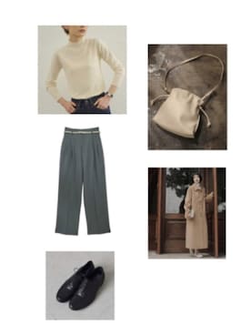 「Ameri（アメリ）のアイテム（スラックス）」を使った、Hana.さん（レディース・155cm）の冬コーディネート