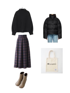 「Acne Studios（アクネストゥディオズ）のアイテム（ダウンジャケット/コート）」を使った、Hana.さん（レディース・155cm）の冬コーディネート