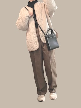 「tiptop（ティップトップ）のアイテム（ノーカラージャケット）」を使った、ぺりか☺︎さん（レディース・159cm）の冬コーディネート