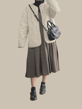 「tiptop（ティップトップ）のアイテム（ノーカラージャケット）」を使った、ぺりか☺︎さん（レディース・159cm）の冬コーディネート