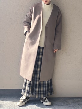 「ローリーズファーム(LOWRYS FARM)」｜「アイテム（ノーカラーコート）」を使った、sanuさん（レディース・157cm）の秋コーディネート
