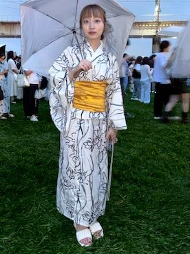 「アイテム（水着/着物・浴衣）」を使った、あみゅさん（レディース・157cm）の秋コーディネート