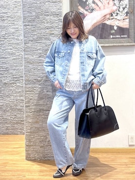 「GLOBAL WORK（グローバルワーク）のGOODデニムバギーパンツ/498388（デニムパンツ）」を使った、きくさん（レディース・161cm）の秋コーディネート