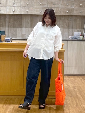 「アイテム（トートバッグ、オレンジ系）」を使った、きくさん（レディース・161cm）の夏コーディネート