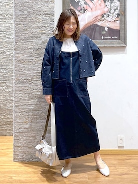 「GLOBAL WORK（グローバルワーク）のアイテム（ジャンパースカート）」を使った、きくさん（レディース・161cm）の春コーディネート
