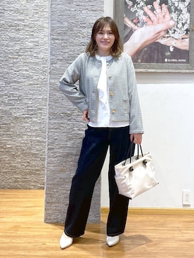 「リラックス」｜「アイテム（ノーカラージャケット）」を使った、きくさん（レディース・161cm）の春コーディネート