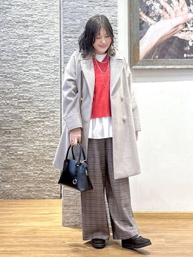 「体型カバー」｜「アイテム（チェスターコート）」を使った、きくさん（レディース・161cm）の冬コーディネート