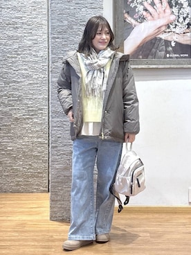 「ハグミーニット_GLOBALWORK」｜きくさん（レディース・161cm）の冬コーディネート