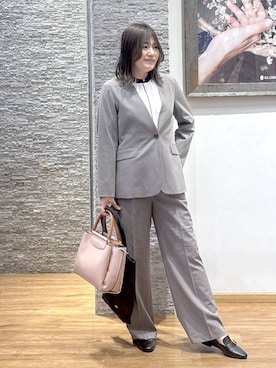 「GLOBAL WORK（グローバルワーク）のアイテム（ノーカラージャケット）」を使った、きくさん（レディース・161cm）の冬コーディネート