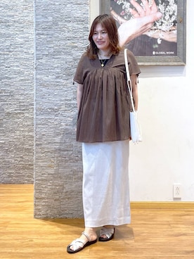 「アイテム（ネックレス、イエロー系）」を使った、きくさん（レディース・161cm）の夏コーディネート