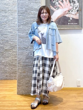 「アイテム（ネックレス、イエロー系）」を使った、きくさん（レディース・161cm）の夏コーディネート