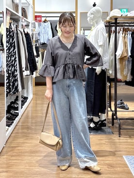 「アイテム（バレエシューズ、ブラウン系）」を使った、きくさん（レディース・161cm）の夏コーディネート