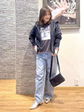 「GLOBAL WORK（グローバルワーク）のGOODデニムバギーパンツ/498388（デニムパンツ）」を使った、きくさん（レディース・161cm）の秋コーディネート