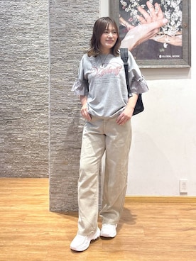 「GLOBAL WORK（グローバルワーク）のGOODデニムバギーパンツ/498388（デニムパンツ）」を使った、きくさん（レディース・161cm）の秋コーディネート