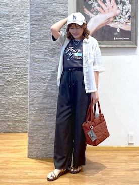 「アイテム（バッグ、レッド系）」を使った、きくさん（レディース・161cm）の夏コーディネート