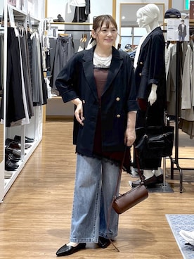 「アイテム（クラッチバッグ、ブラウン系）」を使った、きくさん（レディース・161cm）の秋コーディネート
