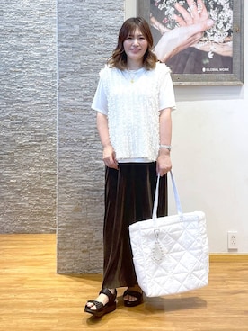 「アイテム（ネックレス、イエロー系）」を使った、きくさん（レディース・161cm）の夏コーディネート