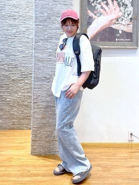 「GLOBAL WORK（グローバルワーク）の撥水スマらく/整理収納リュック/572252（バックパック/リュック）」を使った、きくさん（レディース・161cm）の夏コーディネート