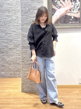 「GLOBAL WORK（グローバルワーク）のGOODデニムバギーパンツ/498388（デニムパンツ）」を使った、きくさん（レディース・161cm）の秋コーディネート