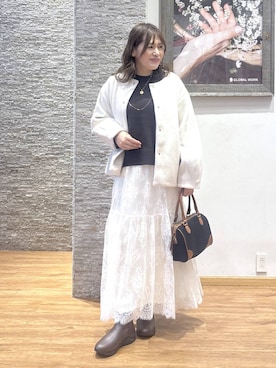 「リラックス」｜「アイテム（ノーカラーコート）」を使った、きくさん（レディース・161cm）の秋コーディネート