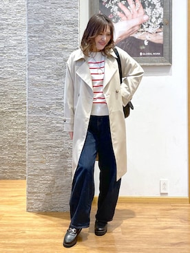 「GLOBAL WORK（グローバルワーク）のアイテム（トレンチコート）」を使った、きくさん（レディース・161cm）の春コーディネート