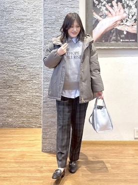 「GLOBAL WORK（グローバルワーク）のエアリュクスダウンフードブルゾン/495695（ダウンジャケット/コート）」を使った、きくさん（レディース・161cm）の秋コーディネート