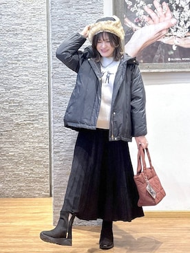 「GLOBAL WORK（グローバルワーク）のエアリュクスダウンフードブルゾン/495695（ダウンジャケット/コート）」を使った、きくさん（レディース・161cm）の冬コーディネート