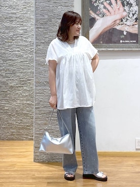 「アイテム（ネックレス、グリーン系）」を使った、きくさん（レディース・161cm）の夏コーディネート