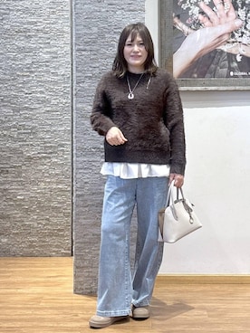 「体型カバー」｜「アイテム（アクセサリー）」を使った、きくさん（レディース・161cm）の冬コーディネート