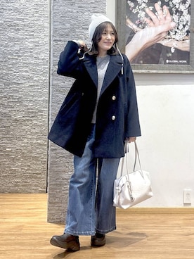 「体型カバー」｜「アイテム（チェスターコート）」を使った、きくさん（レディース・161cm）の冬コーディネート