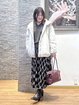 「体型カバー」｜「アイテム（アクセサリー）」を使った、きくさん（レディース・161cm）の冬コーディネート