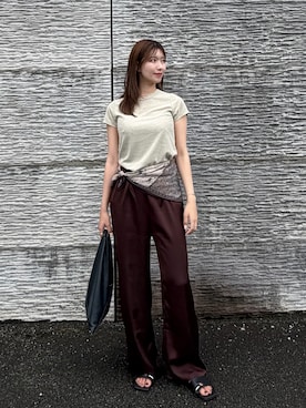 「select MOCA（セレクトモカ）のベーシックパイルTシャツ（Tシャツ/カットソー、ベージュ系）」を使った、maki012さん（レディース・161cm）の夏コーディネート