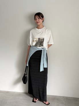 「select MOCA by son（セレクトモカバイソン）の【選べる】アソートプリントオーバーサイズTシャツ（Tシャツ/カットソー、ホワイト系）」を使った、maki012さん（レディース・161cm）の春コーディネート