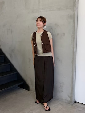 「select MOCA（セレクトモカ）のベーシックパイルTシャツ（Tシャツ/カットソー、ベージュ系）」を使った、maki012さん（レディース・161cm）の春コーディネート