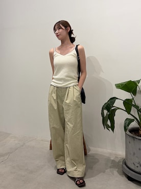 「select MOCA（セレクトモカ）のリネンタッチバイカラーパイピングニットキャミ（キャミソール、ホワイト系）」を使った、maki012さん（レディース・161cm）の夏コーディネート