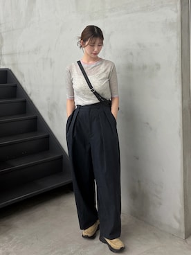 「select MOCA（セレクトモカ）のバイカラーシアーレイヤードトップス（Tシャツ/カットソー、グレー系）」を使った、maki012さん（レディース・161cm）の夏コーディネート