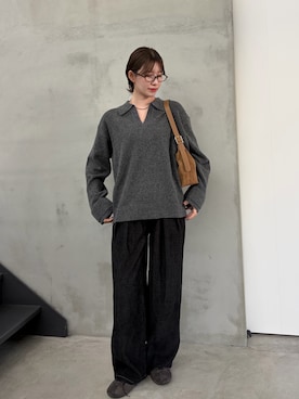 「select MOCA（セレクトモカ）のスキッパーポロニット【セットアップ可】（ニット/セーター、グレー系）」を使った、maki012さん（レディース・161cm）の秋コーディネート