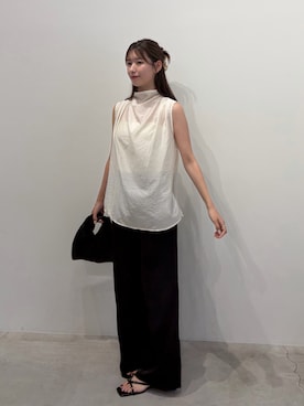 「select MOCA（セレクトモカ）のネックドレープシアーノースリーブブラウス（シャツ/ブラウス、ホワイト系）」を使った、maki012さん（レディース・161cm）の夏コーディネート
