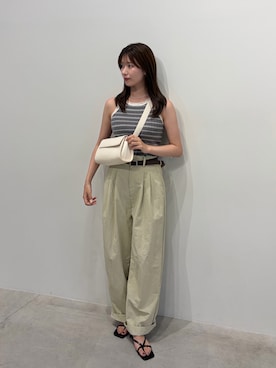 「select MOCA（セレクトモカ）のハイゲージリブニットタンクトップ（ニット/セーター、グレー系）」を使った、maki012さん（レディース・161cm）の夏コーディネート
