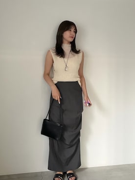 「select MOCA by son（セレクトモカバイソン）のハイネックシアーノースリーブロングニット【by SON】（ニット/セーター、ホワイト系）」を使った、maki012さん（レディース・161cm）の夏コーディネート