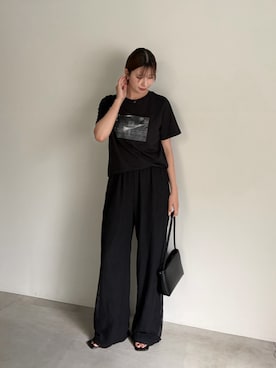 「select MOCA（セレクトモカ）のオリジナルフォトプリントTシャツ（Tシャツ/カットソー、ブラック系）」を使った、maki012さん（レディース・161cm）の夏コーディネート