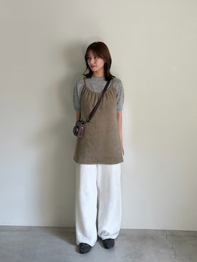 「select MOCA（セレクトモカ）のフェイクスウェードギャザーキャミチュニック（Camisole、ベージュ系）」を使った、maki012さん（レディース・161cm）の夏コーディネート