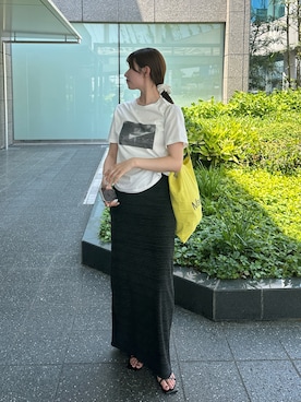 「select MOCA（セレクトモカ）のオリジナルフォトプリントTシャツ（Tシャツ/カットソー、ホワイト系）」を使った、maki012さん（レディース・161cm）の夏コーディネート