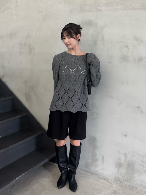 セール】透かし編みクルーネックニットトップス（ニット/セーター