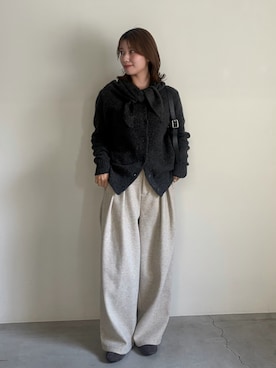 「select MOCA（セレクトモカ）の【新色追加】フェイクウールダブルタックパンツ（スラックス、ホワイト系）」を使った、maki012さん（レディース・161cm）の秋コーディネート