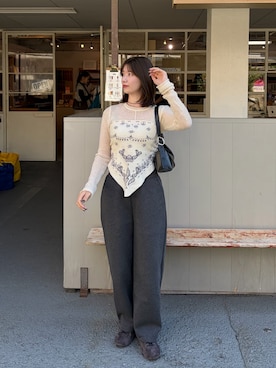 「select MOCA by son（セレクトモカバイソン）のセンターラインシアーニット（ニット/セーター、ホワイト系）」を使った、maki012さん（レディース・161cm）の秋コーディネート